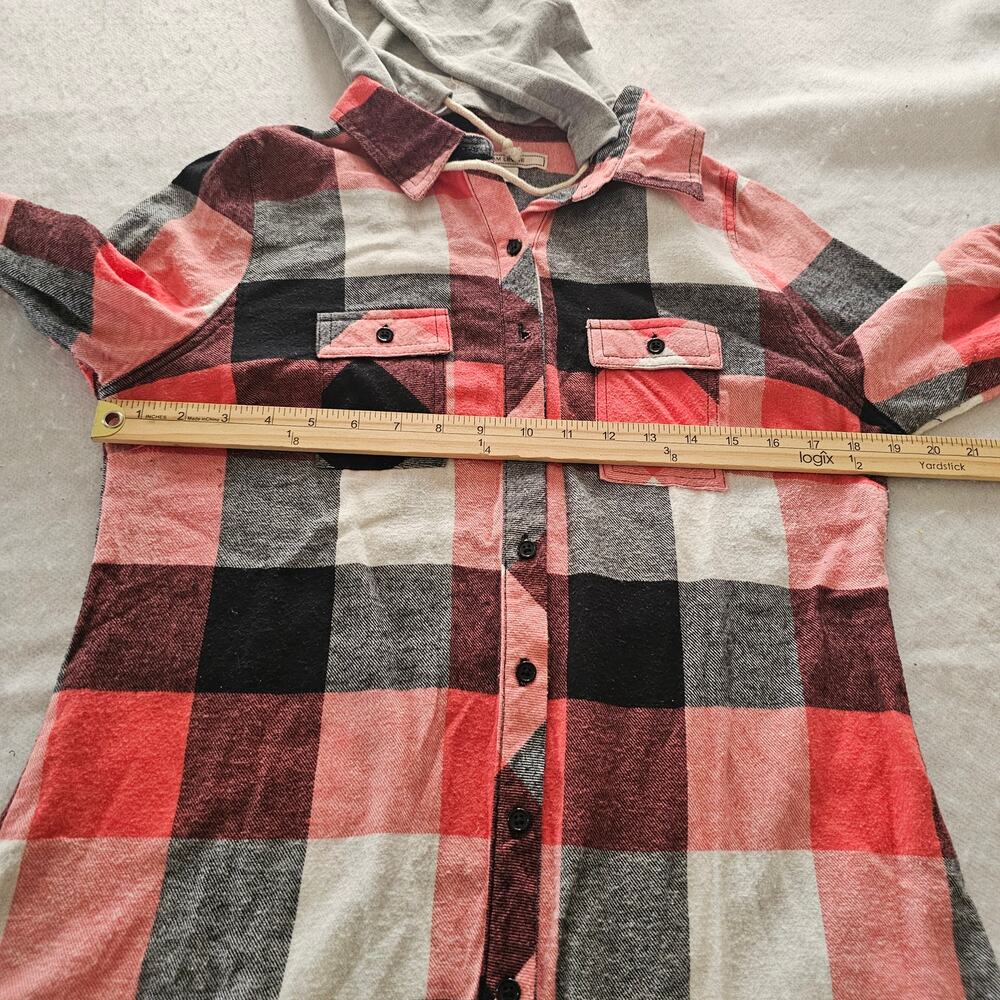 Adam Levine Women's Flannel Button Up Hoodie Top, Red Black White, Size L - Picture 9 of 11
